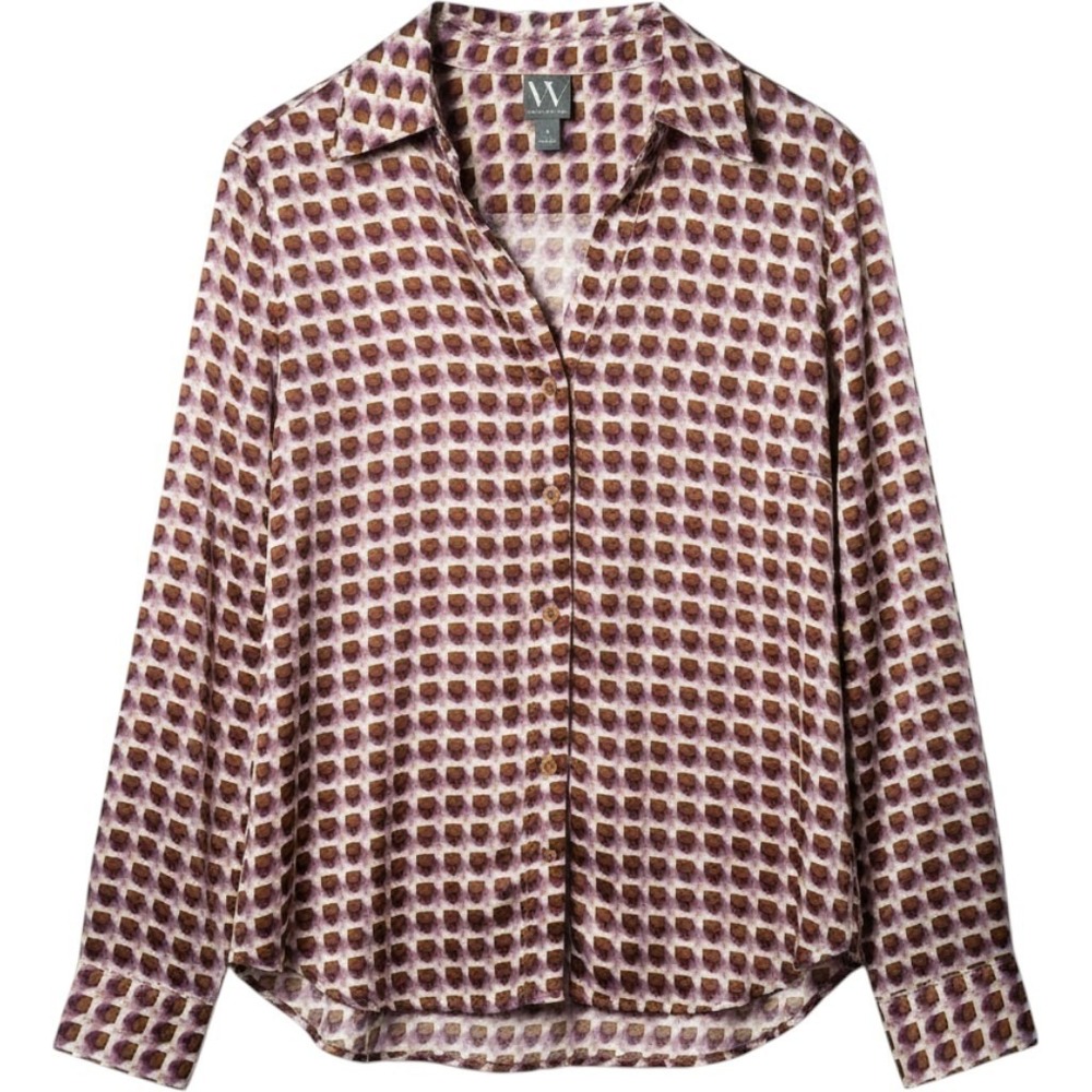 Worthington Women's Multicolor Geometric Pattern long Sleeve Blouse Size Medium